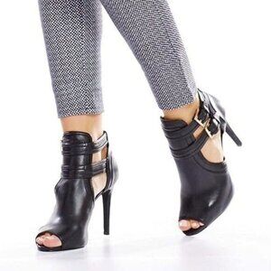 XYD Women Peep Toe Ankle Bootie High Heels Buckled Double Straps Cutout Fashion